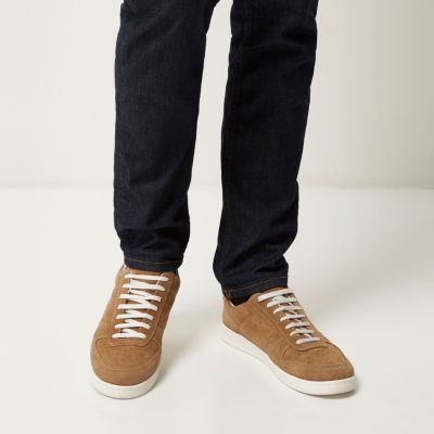 Brown suede perforated trainers